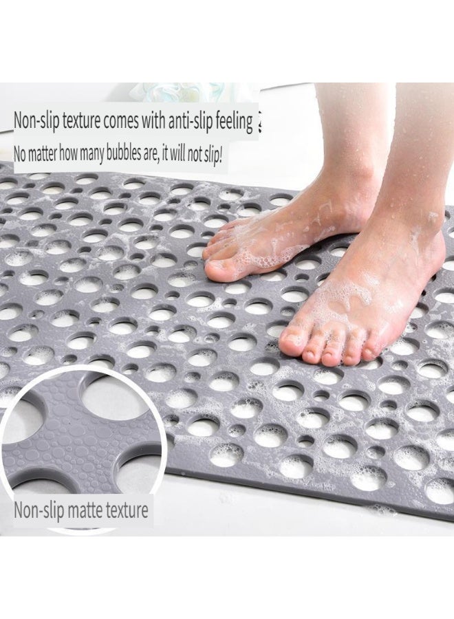 Bathroom Mat Non Slip Anti Mould with Large Drain Holes, Plastic Bath Carpet with Strong Suction Cups, Anti Slip Shower Mat Soft TPE Bathtub Accessories for Machine Washable, 76*43cm Grey - Image 2